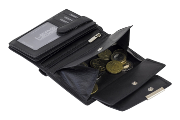 Damenbörse Portemonnaie Geldbörse im Hochformat LEAS in Echt-Leder, schwarz 13x9,5cm (LxB)